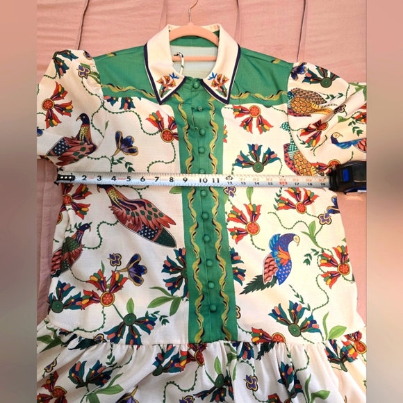 NWOT Boutique Green Print Bird Dress Womens Size Large - Picture 5 of 8